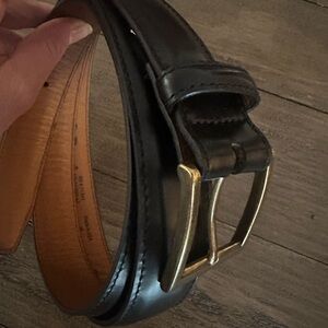 LLBean Men's Classic Black Leather Belt with Brass Buckle